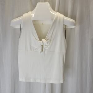 NeutralNatural Off-White Cropped Rayon Modal Tie-Front Tank, S